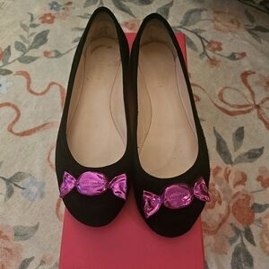 Kate Spade Black and Pink Bow Flats